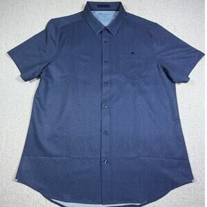 7Diamonds Men XL Blue Oxygenate Short Sleeve Button Up Stretch Performance Top